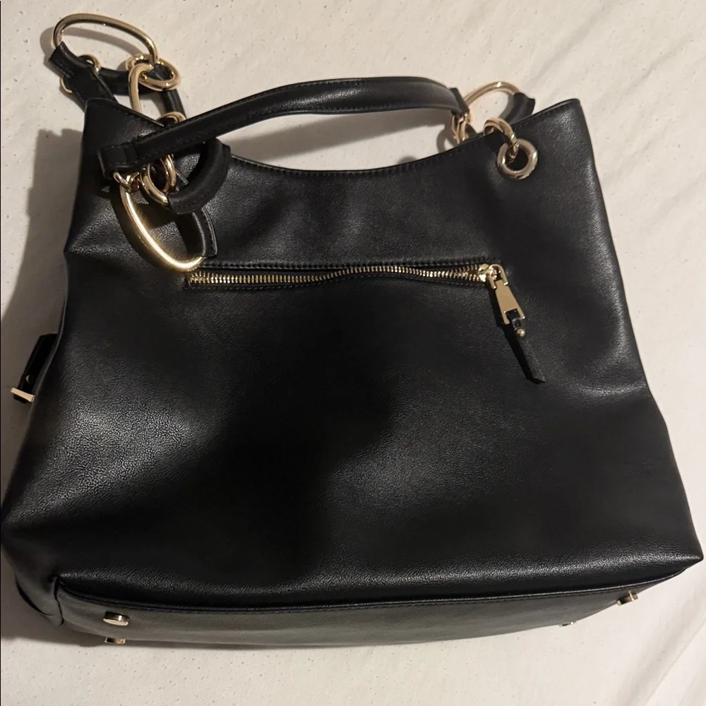 INC International Concepts Black Shoulder Bag with Gold Rings